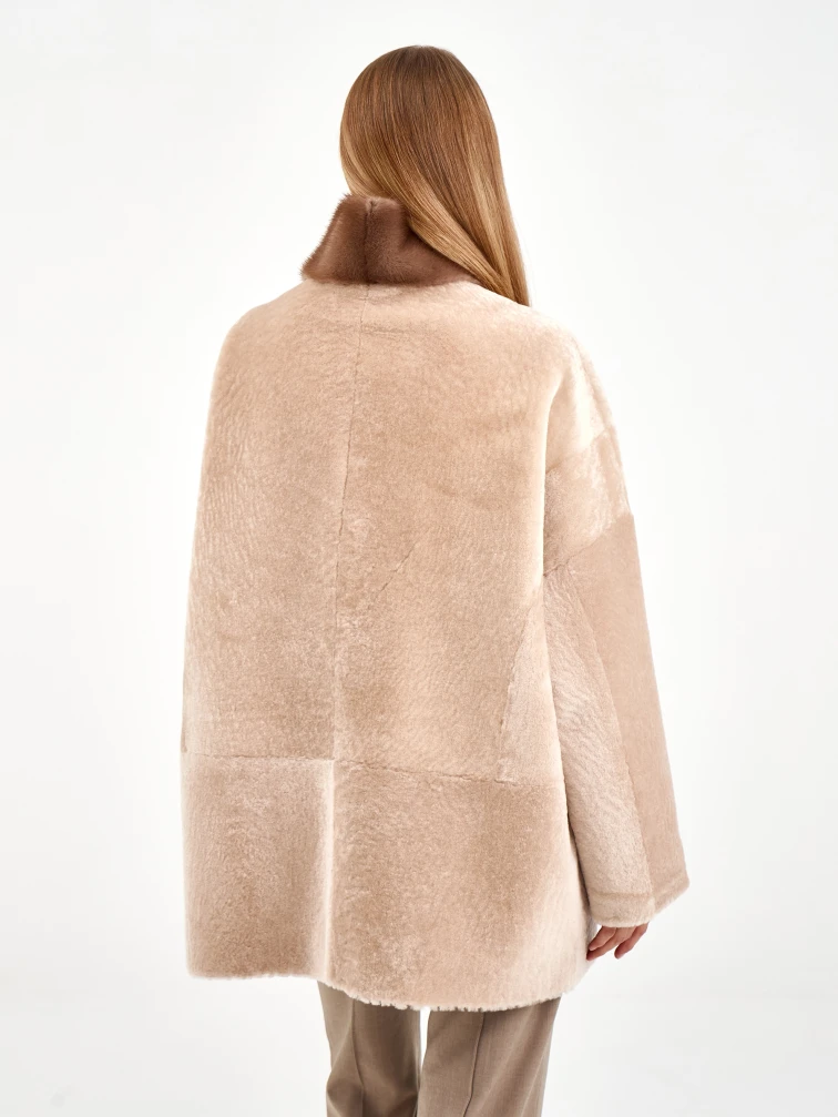 Белая дубленка из астрагана с норкой 59мех, размер 50, артикул 65130-4