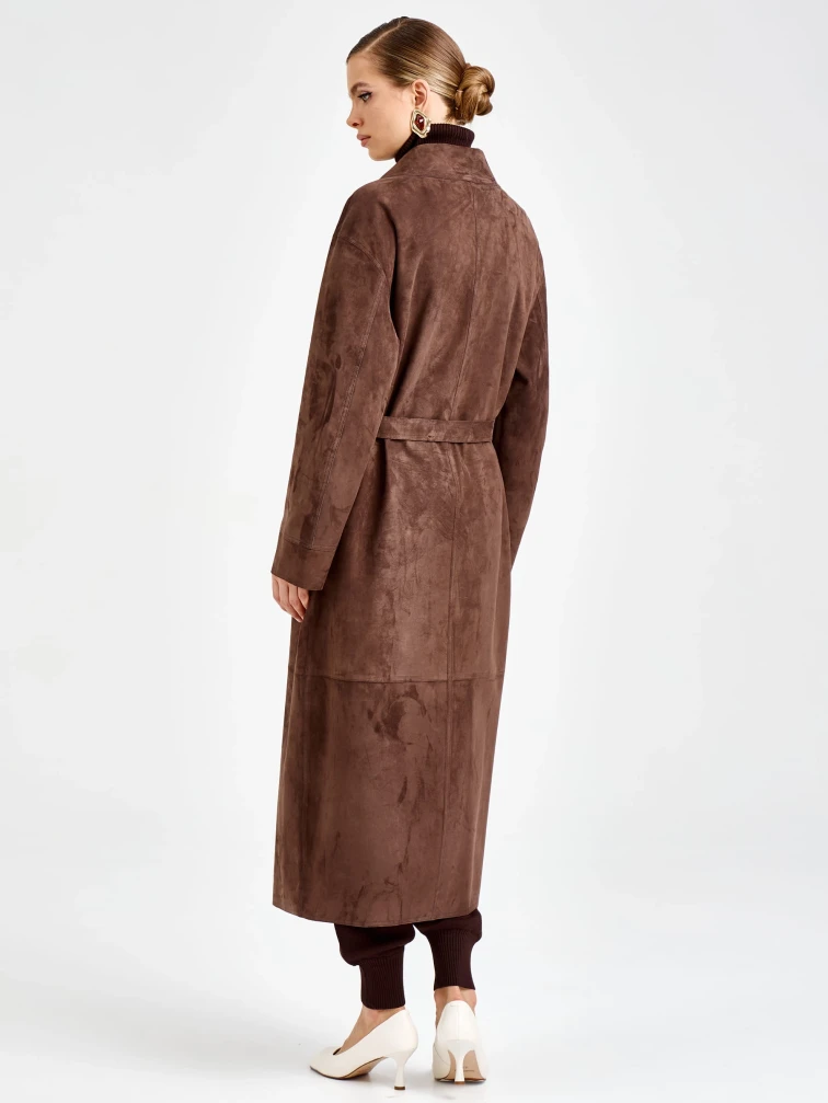 Женский замшевый плащ премиум класса 3112з, коричневый, размер 46, артикул 92370-5