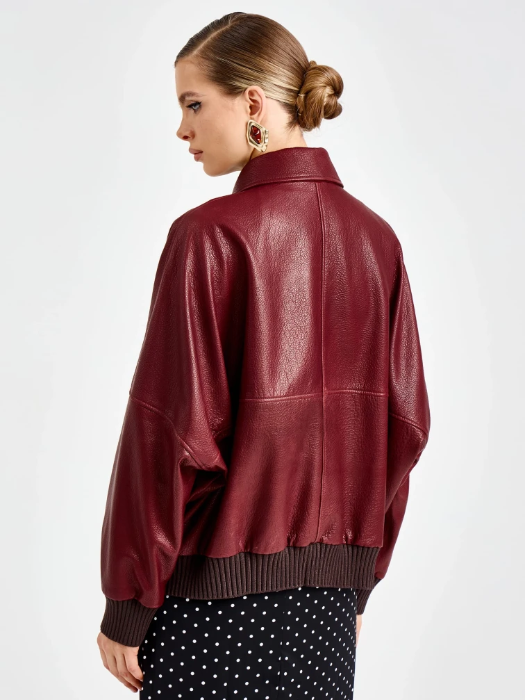 Женская бордовая кожаная куртка бомбер премиум класса 3106, размер 44, артикул 92170-5
