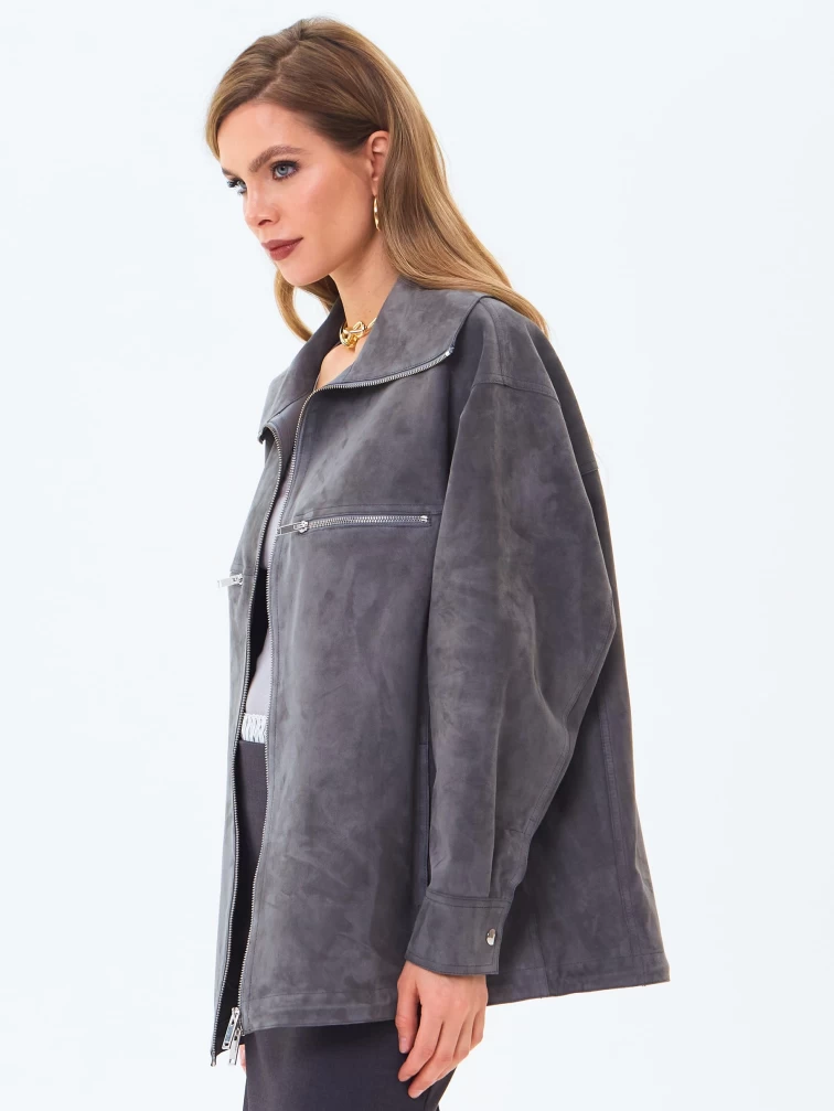 Удлиненная женская замшевая куртка премиум класса 3084з, серая, размер 46, артикул 24680-3