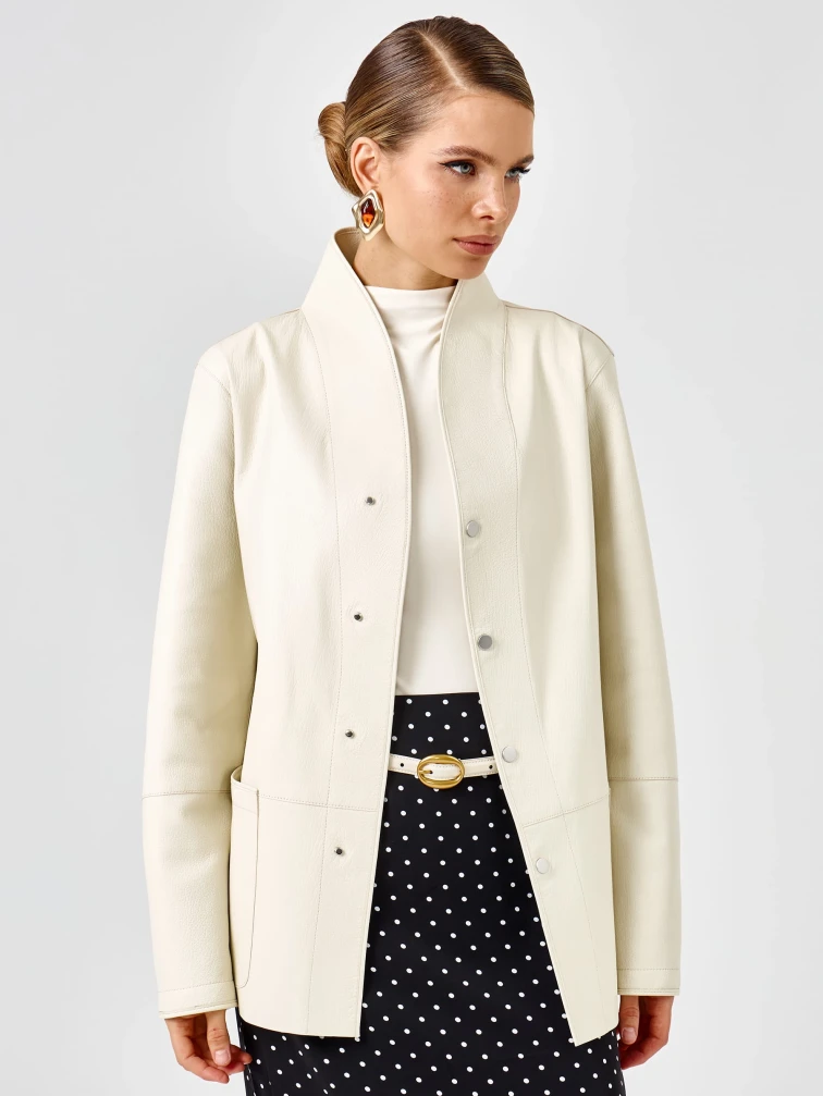 Женская белая кожаная куртка премиум класса 3105, размер 46, артикул 92150-2