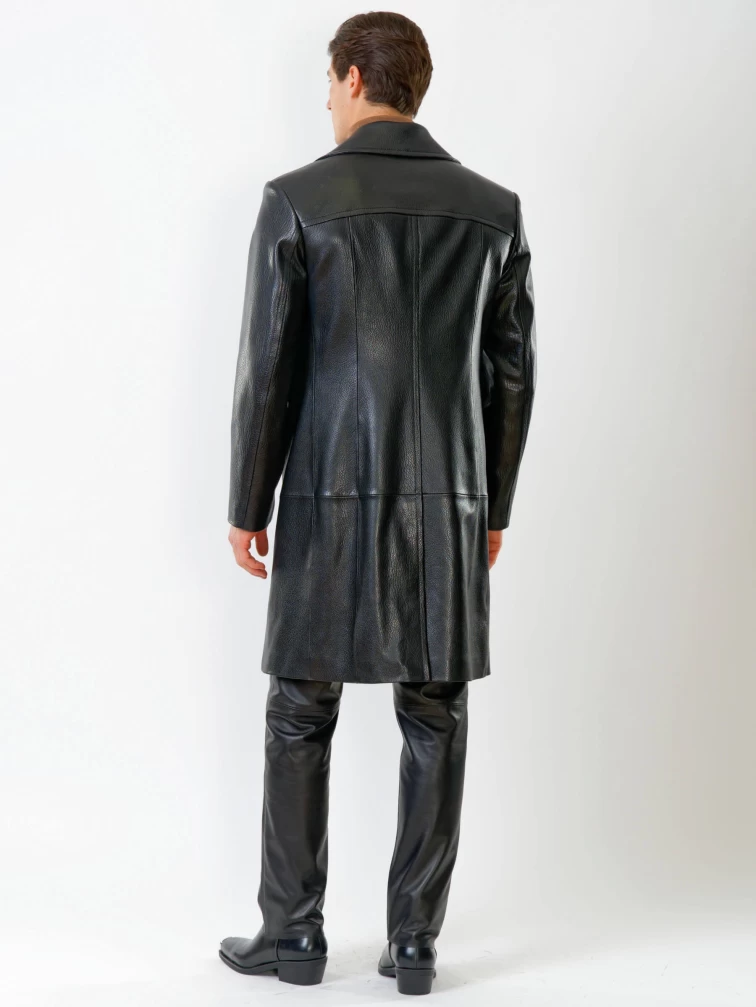 Двубортный мужской кожаный плащ премиум класса Чикаго, черный, размер 48, артикул 21121-4