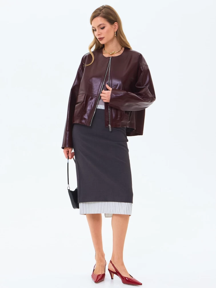 Кожаная куртка бомбер премиум класса для женщин 3094, бордовая, размер 50, артикул 24350-1