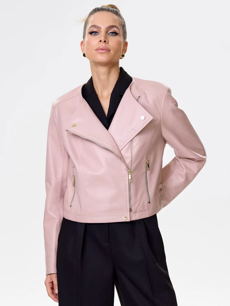 Пудровая кожаная женская косуха 389, размер 42, артикул 90451-0