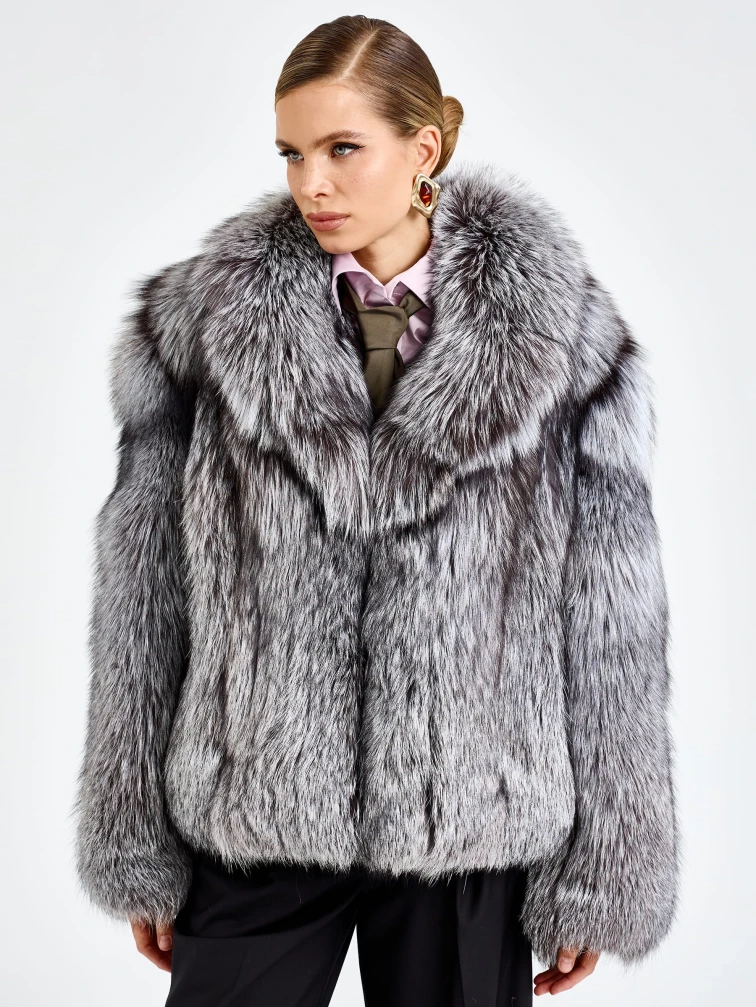 Женская короткая шуба из меха лисы Л1010-1045, серебристо-чёрная, размер 46, артикул 65500-1