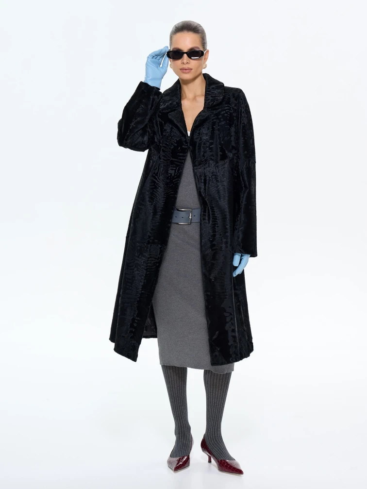 Женская длинная шуба из меха каракульчи Лола, черная, размер 54, артикул 65610-4