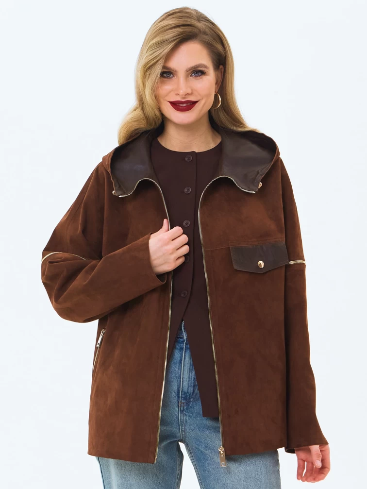 Женская куртка из натуральной замши премиум класса 3086з, коньячная, размер 46, артикул 24500-0