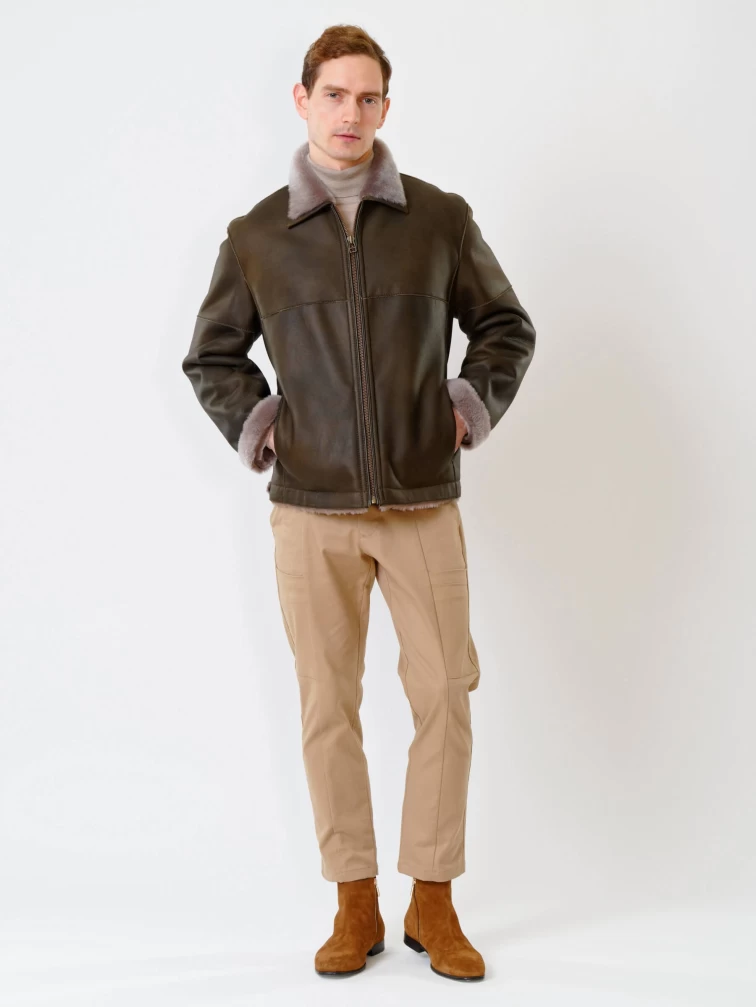 Короткая мужская дубленка 140, оливковая, размер 44, артикул 70230-3