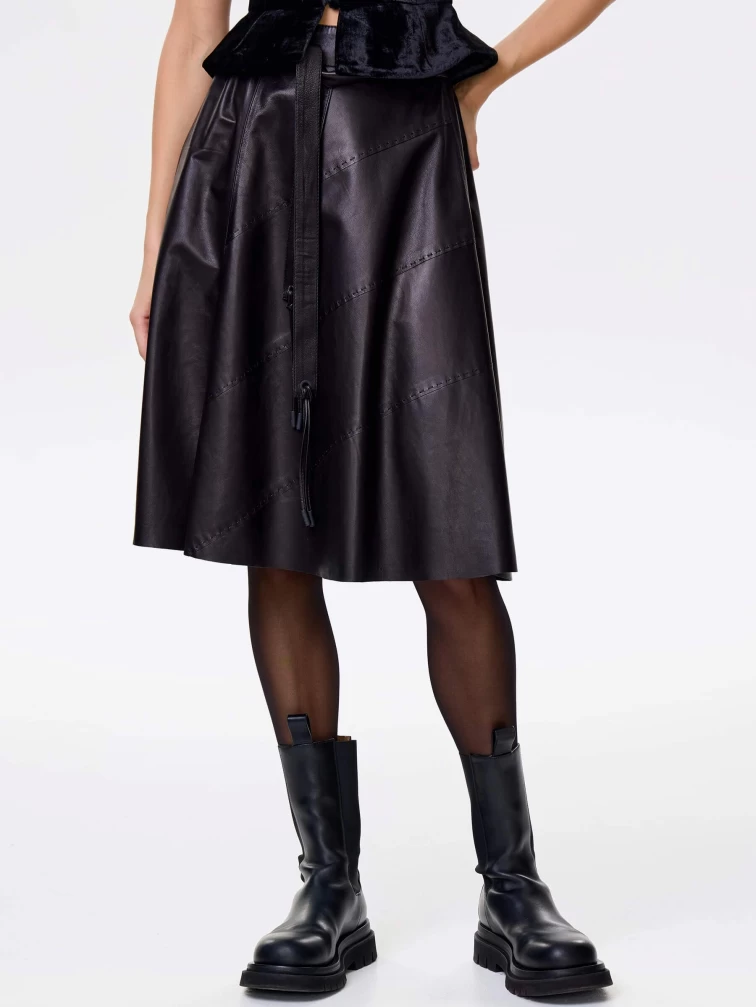 Черная кожаная юбка 01рс, размер 44, артикул 85462-1