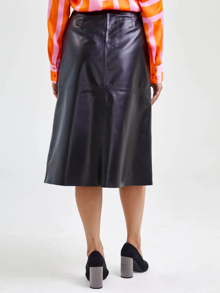 Кожаная юбка миди 09, черная, размер 46, артикул 85560-5