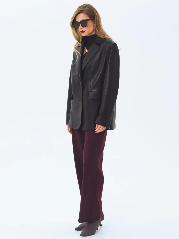 Кожаный женский пиджак премиум класса 3096, черный, размер 46, артикул 24490-6