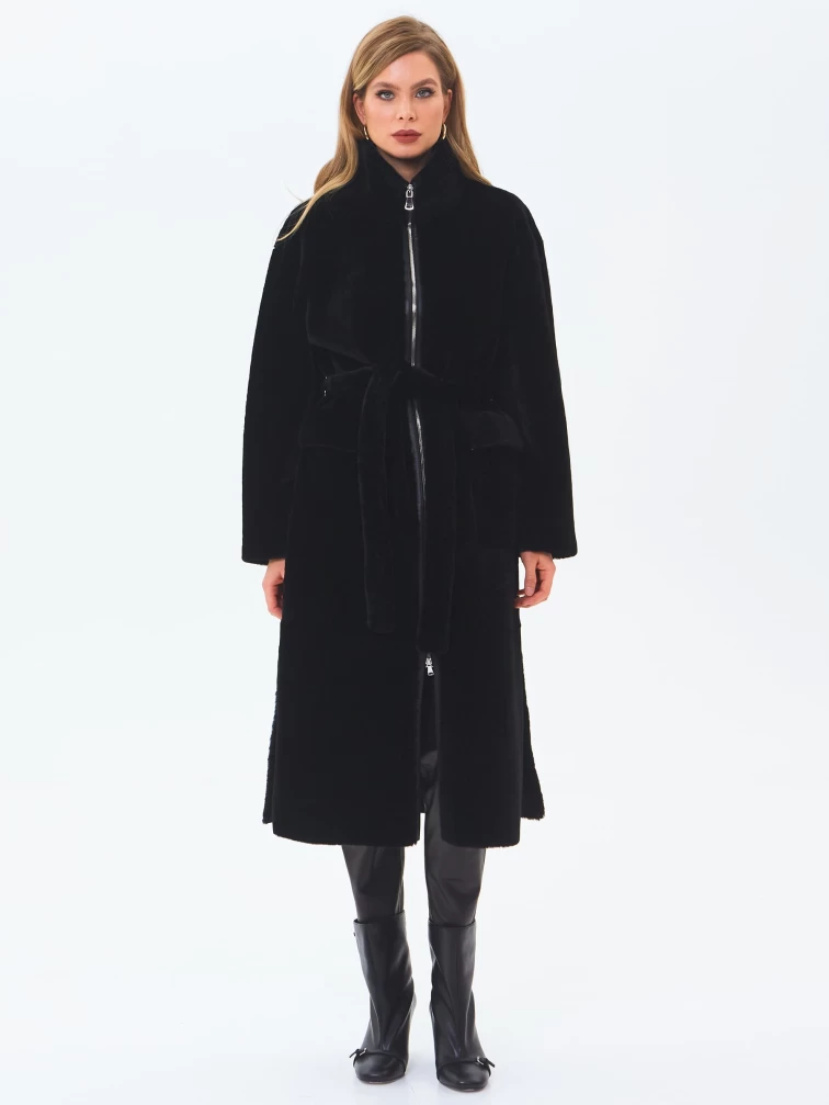 Длинная женская шуба из астрагана 2062, черная, размер 46, артикул 64690-7