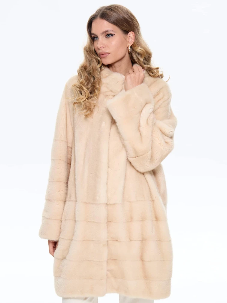 Комбинированная женская норковая шуба BRASCHI МS 093.1, бежевая, размер 46, артикул 34320-3