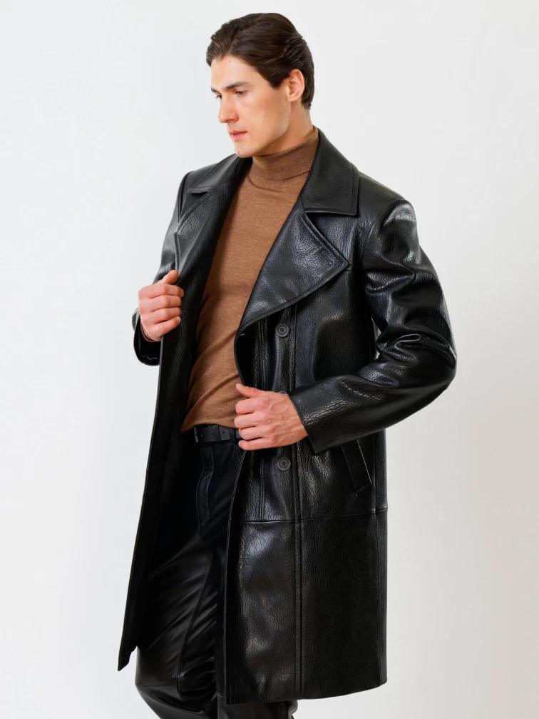 Двубортный мужской кожаный плащ премиум класса Чикаго, черный, размер 48, артикул 21121-1