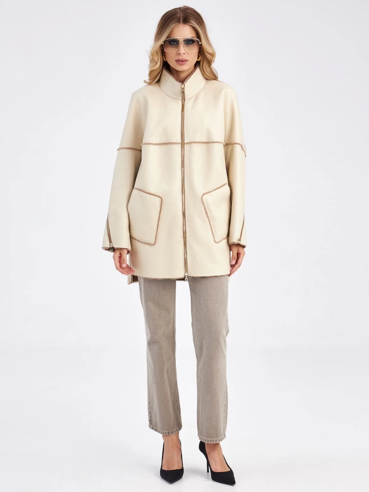 Женская дубленка оверсайз на молнии премиум класса 2036, бежевая, размер 48, артикул 62900-4