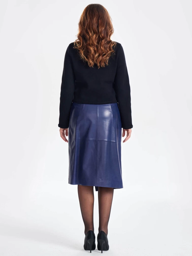 Кожаная юбка миди с запахом 07, синяя, размер 48, артикул 86372-7