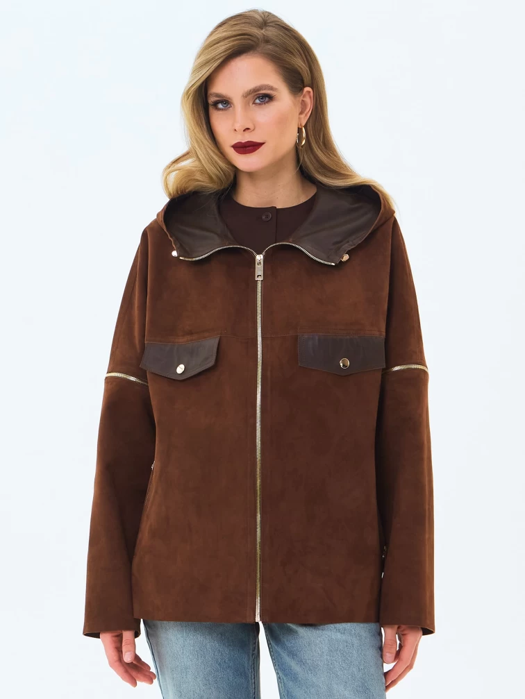 Женская куртка из натуральной замши премиум класса 3086з, коньячная, размер 46, артикул 24500-6