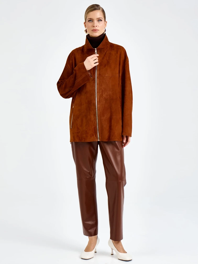 Женская замшевая куртка премиум класса 3090з, виски, размер 48, артикул 92410-7