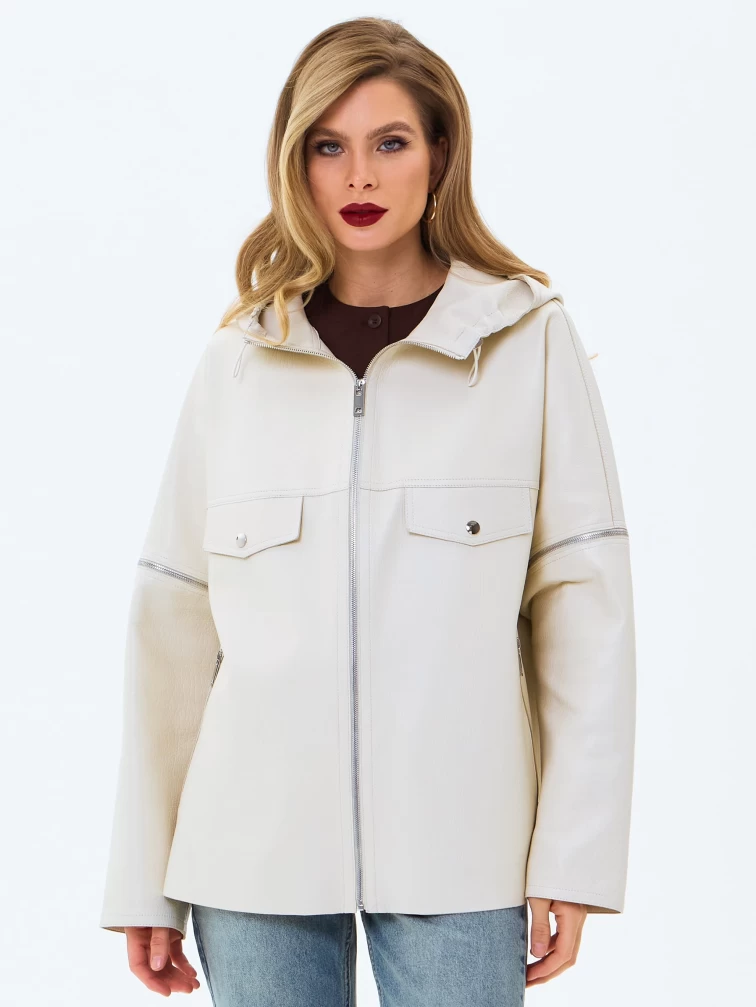 Женская кожаная куртка премиум класса 3086, бежевая, размер 46, артикул 24470-3