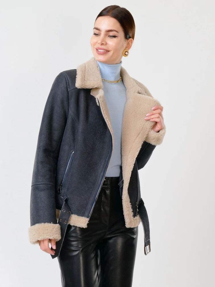 Зимний комплект женский: Дубленка 201 + Брюки 03, синий/черный, р. 44, арт. 111310-5