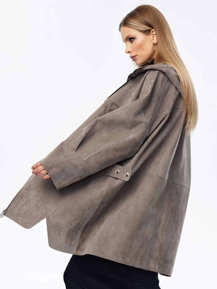 Замшевый плащ оверсайз с капюшоном для женщин премиум класса 3059з, серый, размер 52, артикул 23570-6