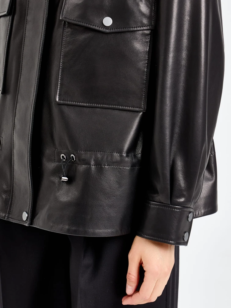 Черная женская кожаная куртка премиум класса 3101, размер 42, артикул 92200-3