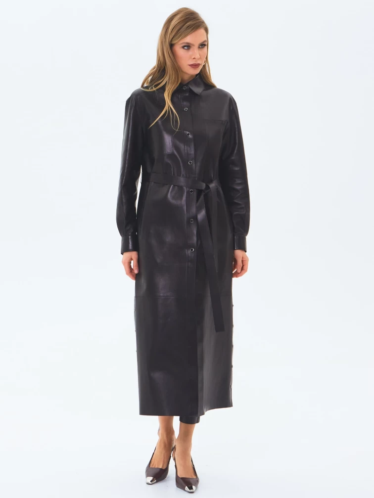 Плащ женский кожаный премиум класса 3091, черный, размер 50, артикул 24390-7