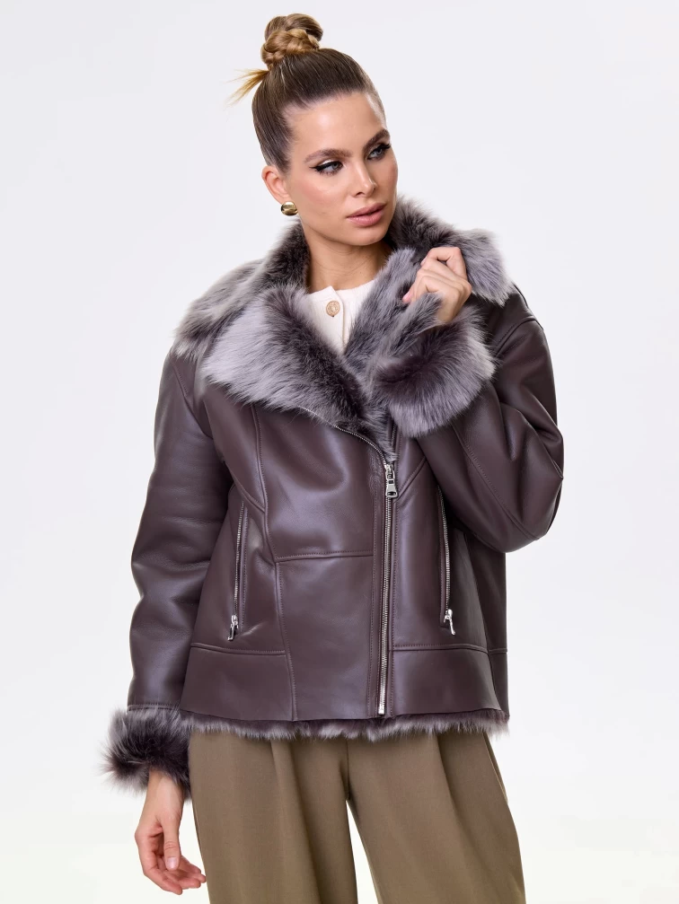 Короткая женская дубленка из тосканы премиум класса 2049, коричневая, размер 44, артикул 64200-8