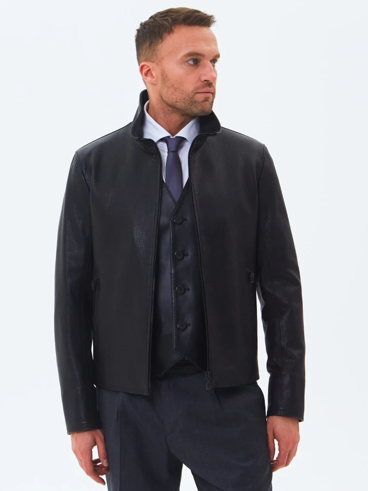 Короткая мужская кожаная куртка 2010-9, черная, размер 46, артикул 29250-6