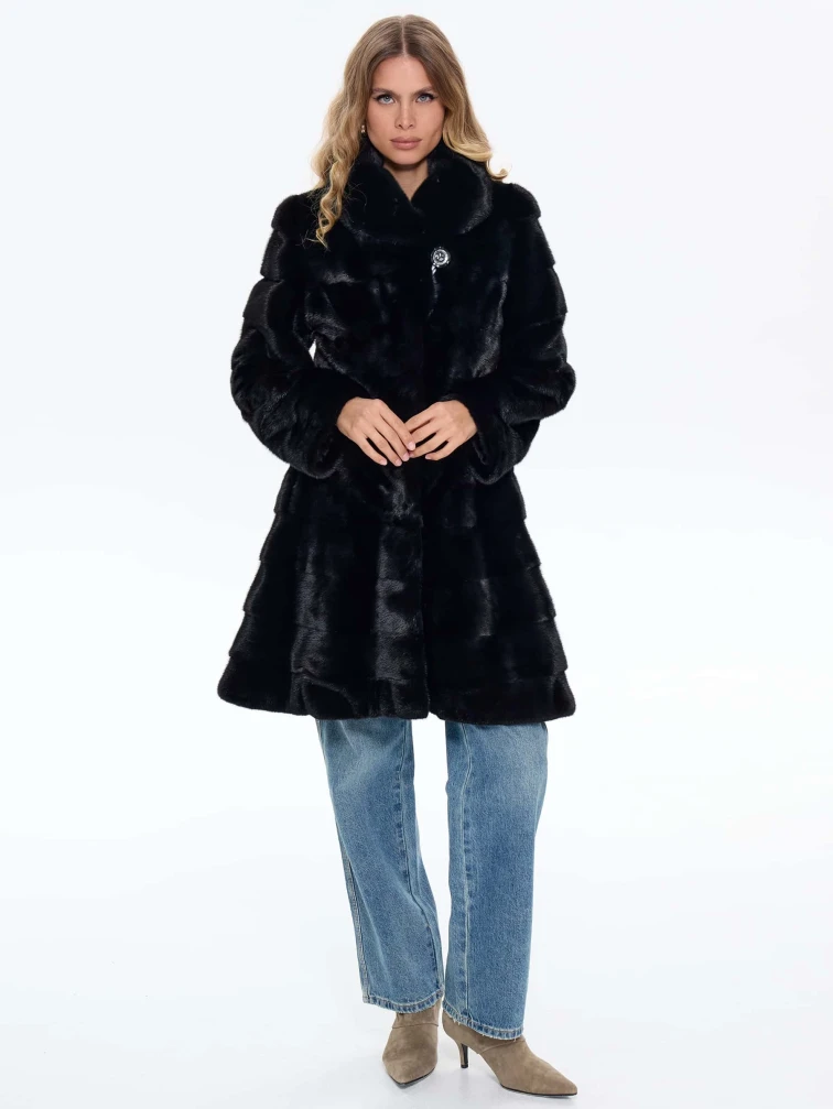 Поперечная женская шуба из меха норки MANAKAS WMF 10026, черная, размер 42, артикул 34300-7