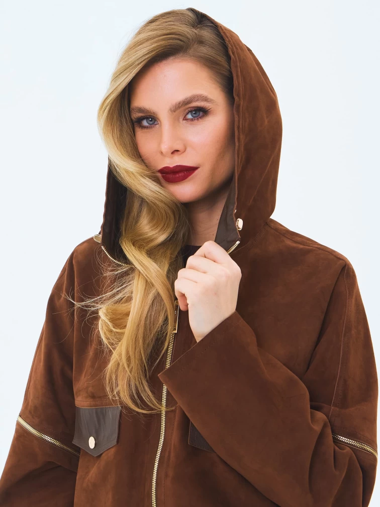 Женская куртка из натуральной замши премиум класса 3086з, коньячная, размер 46, артикул 24500-4