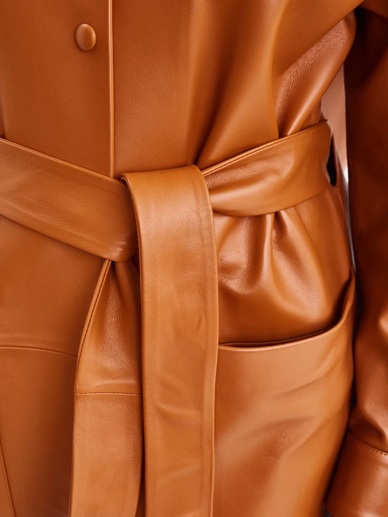 Кожаное женское платье рубашка из натуральной кожи премиум класса 04, виски, размер 48, артикул 23191-2