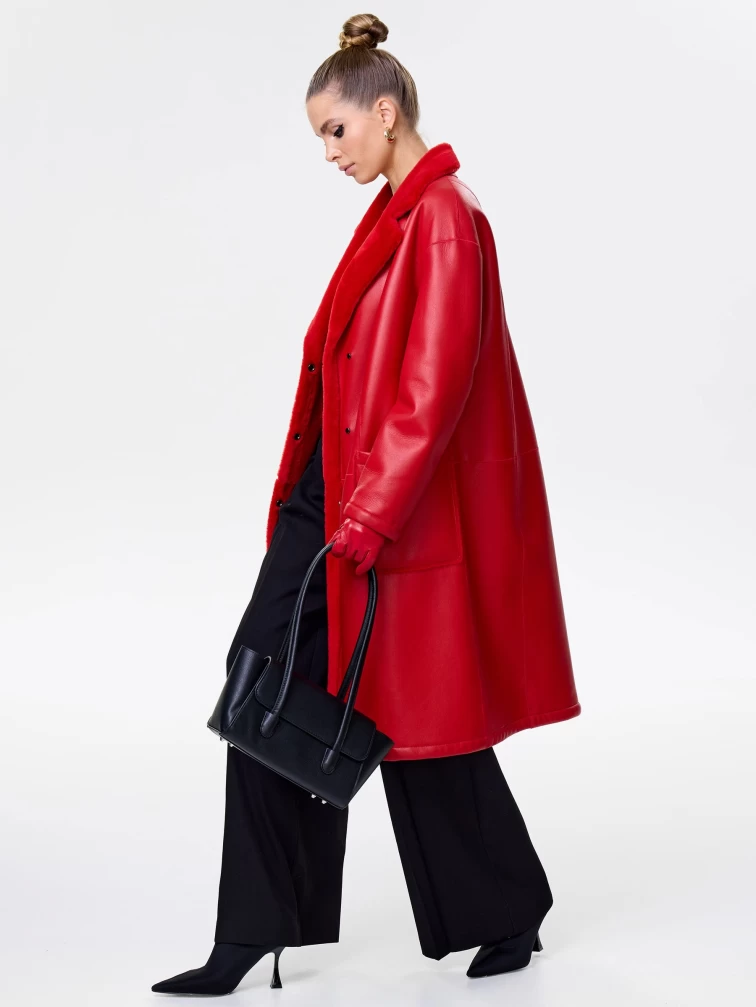 Длинная женская дубленка оверсайз премиум класса 2002, красная, размер 48, артикул 62441-2