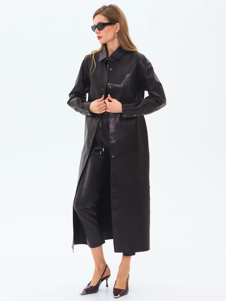 Плащ женский кожаный премиум класса 3091, черный, размер 50, артикул 24390-1