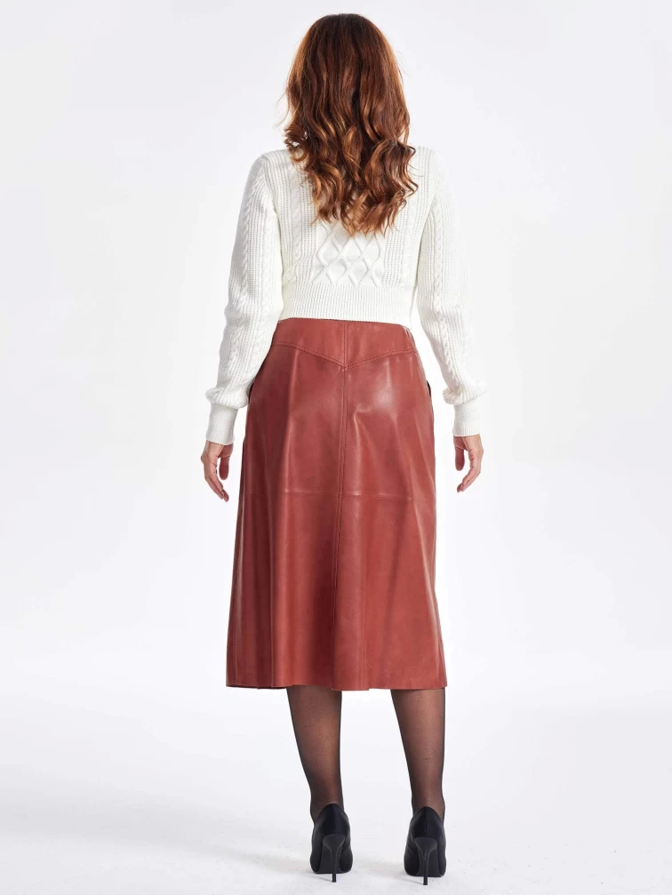 Длинная кожаная юбка 08, коньячная, размер 46, артикул 85350-5