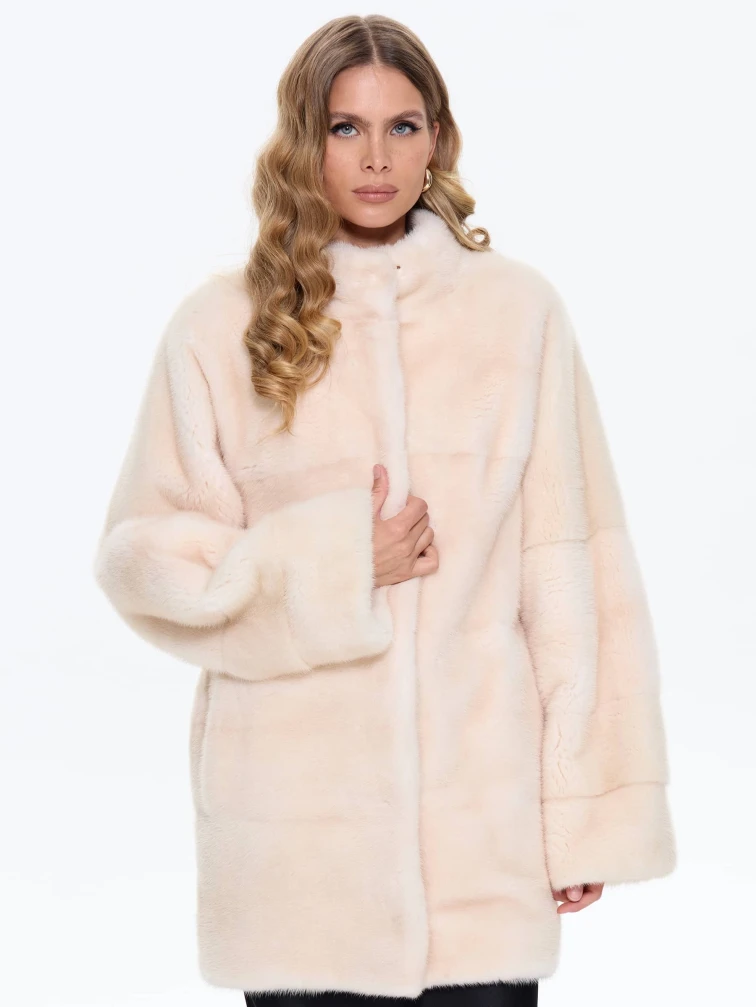 Женская поперечная норковая шуба BRASCHI LE88, бежевая, размер 40, артикул 34330-0