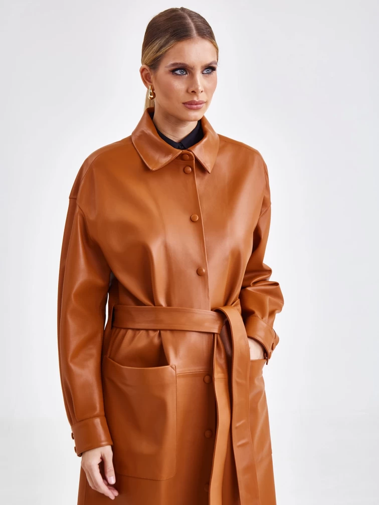 Кожаное женское платье рубашка из натуральной кожи премиум класса 04, виски, размер 48, артикул 23191-3