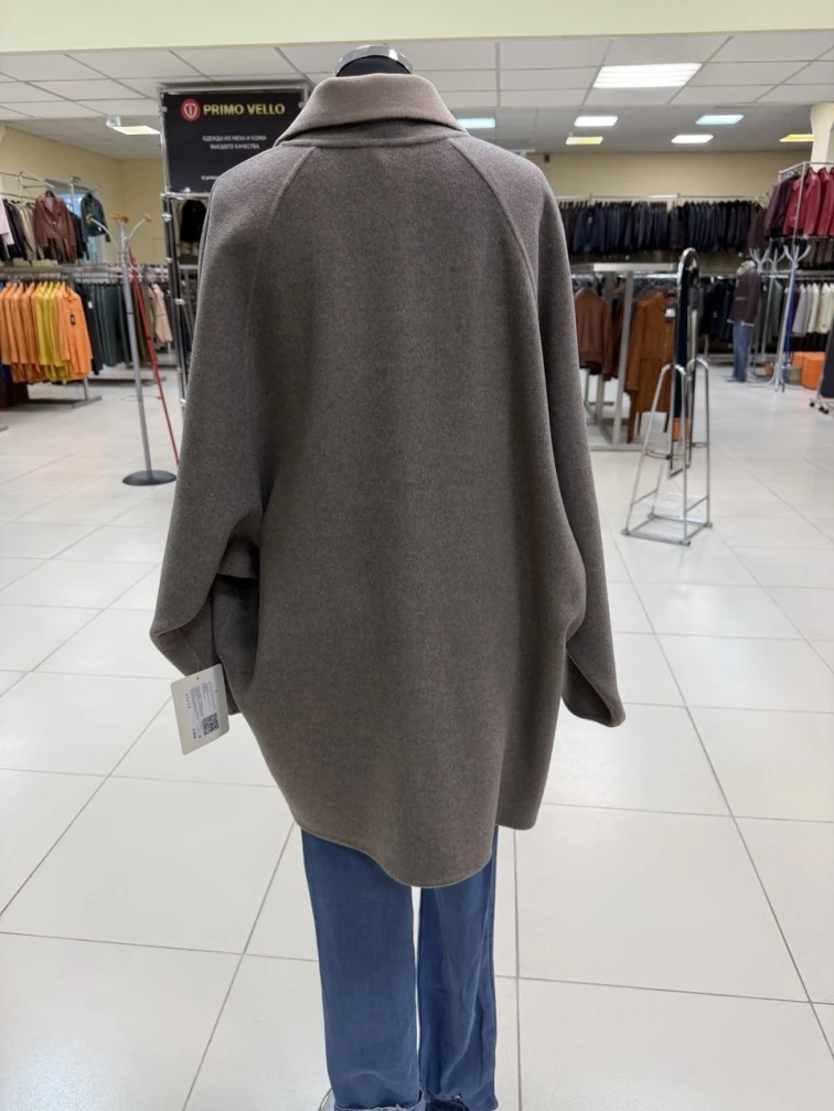 Серо-коричневое полупальто кашемировое женское 1095-85, размер 46, артикул 92550-1