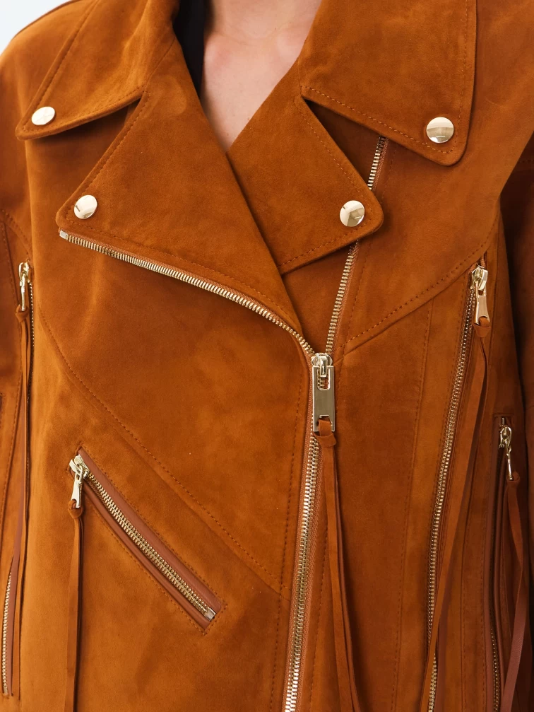 Замшевая короткая куртка косуха для женщин премиум класса 3051з, виски, размер 46, артикул 23410-3