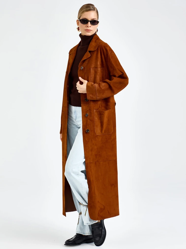 Замшевый женский плащ премиум класса 3113з, виски, размер 48, артикул 92400-1