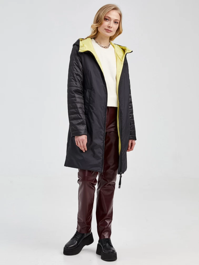 Текстильный двусторонний женский пуховик с капюшоном 21380 , черный, размер 42, артикул 25140-4