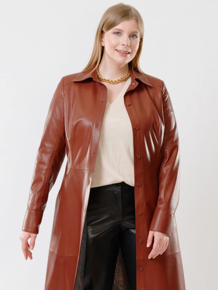 Женское кожаное платье рубашка из натуральной кожи 02, коричневое, размер 50, артикул 91460-6