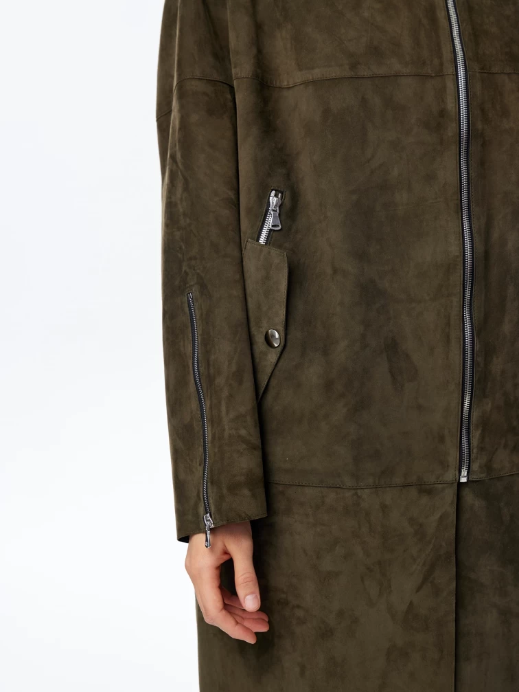 Длинный замшевый плащ оверсайз для женщин премиум класса 3041з, оливковый, размер 54, артикул 23580-6