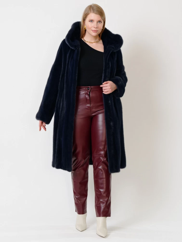 Зимний комплект женский: Пальто из меха норки 4021(к) + Брюки 02, cиний/бордовый, р. 52, арт. 111324-0