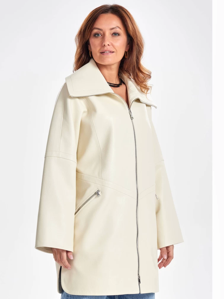 Женское кожаное полупальто оверсайз премиум класса 3057, белое, размер 50, артикул 64030-1