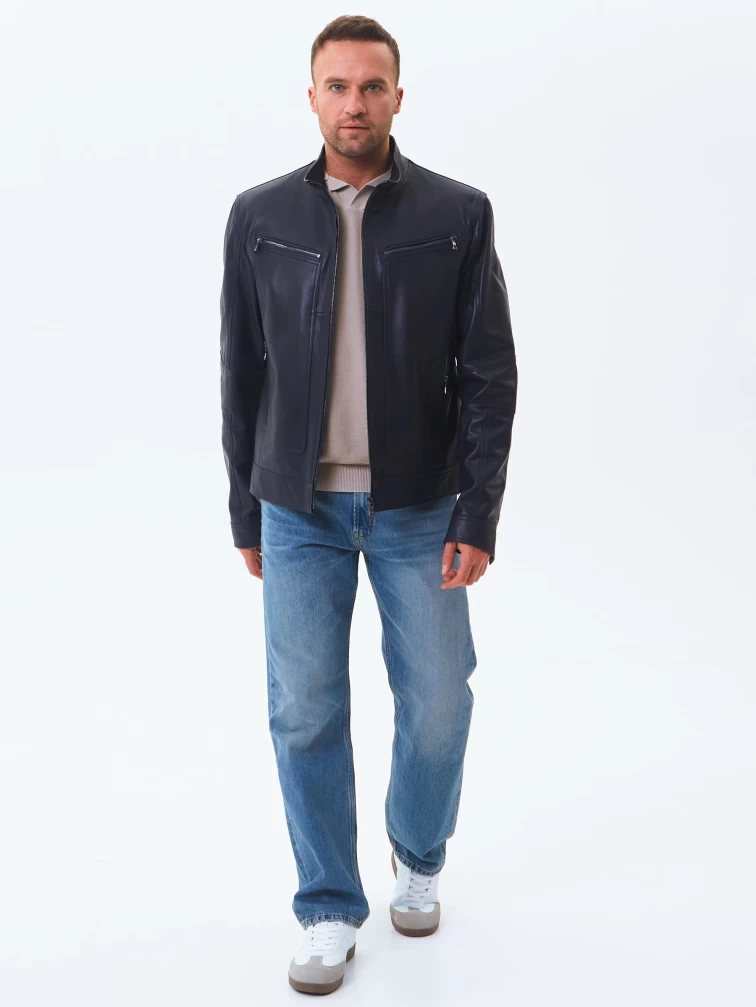 Кожаная куртка мужская 507, синяя, размер 50, артикул 28600-3