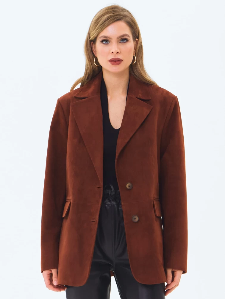 Женский замшевый пиджак премиум класса 3096з, табачный, размер 48, артикул 24370-0