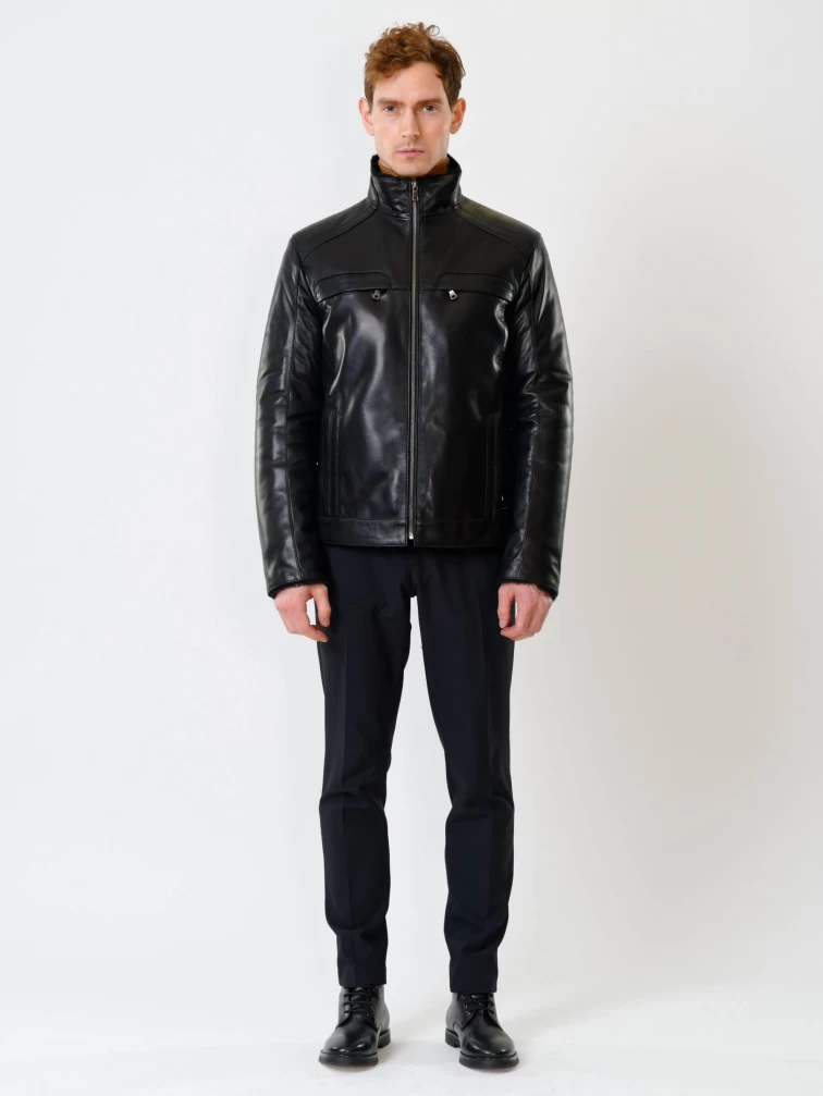 Короткая кожаная дубленка для мужчин 516, черная, размер 52, артикул 40210-3