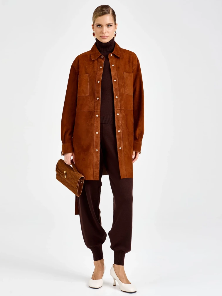 Женская замшевая куртка рубашка премиум класса 3107з, виски, размер 44, артикул 92180-0