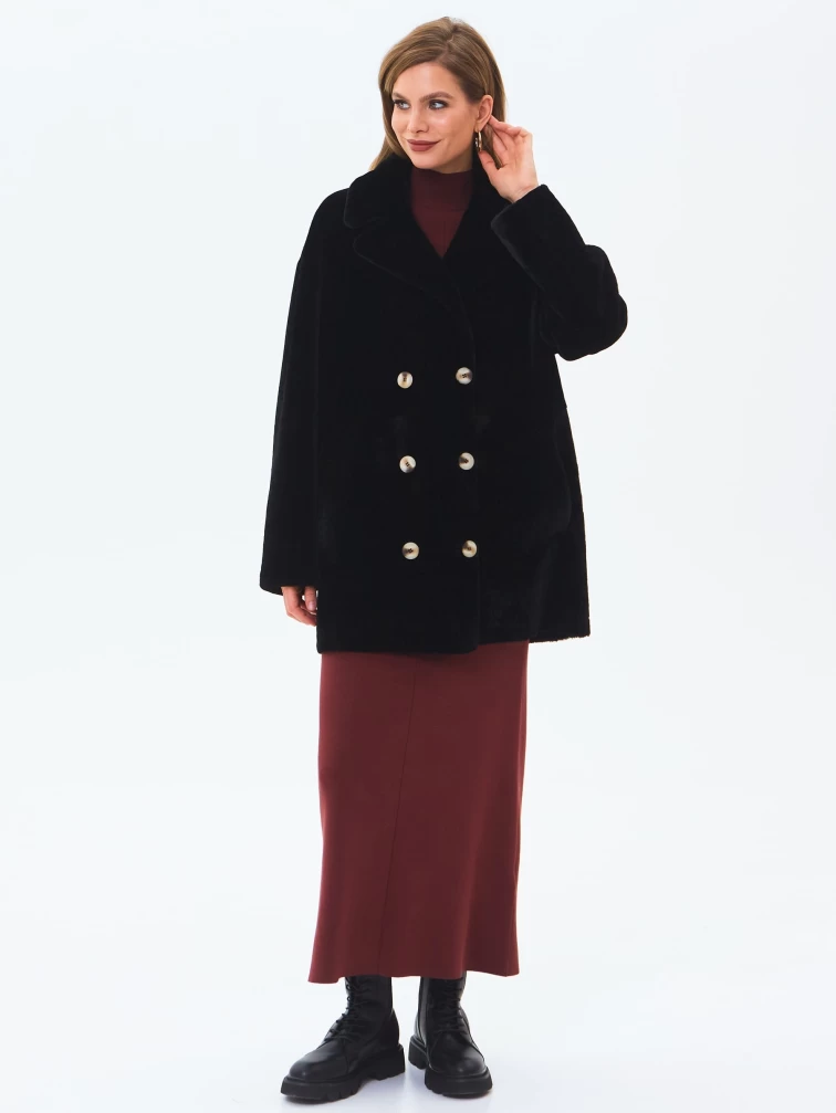 Женская дубленка из астрагана 2064, черная, размер 48, артикул 64640-1